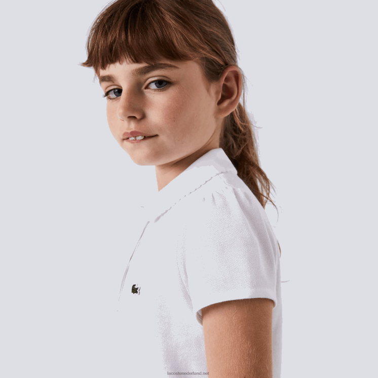 Lacoste mini piqué polo met geschulpte kraag 0828H2950 wit 001 meisjes