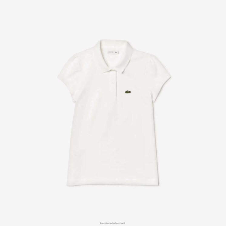 Lacoste mini piqué polo met geschulpte kraag 0828H2950 wit 001 meisjes