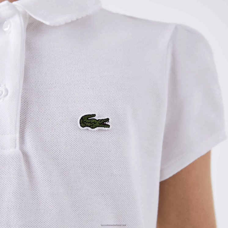 Lacoste mini piqué polo met geschulpte kraag 0828H2950 wit 001 meisjes
