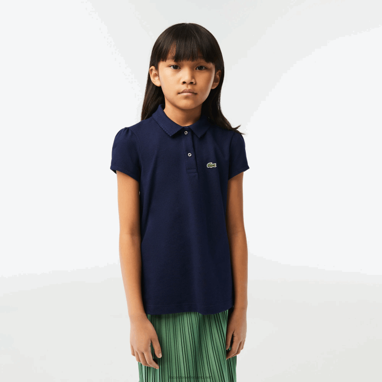 Lacoste mini piqué polo met geschulpte kraag 0828H2951 marineblauw 166 meisjes