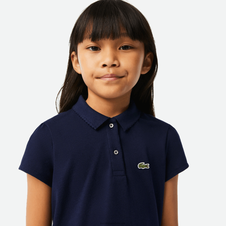 Lacoste mini piqué polo met geschulpte kraag 0828H2951 marineblauw 166 meisjes