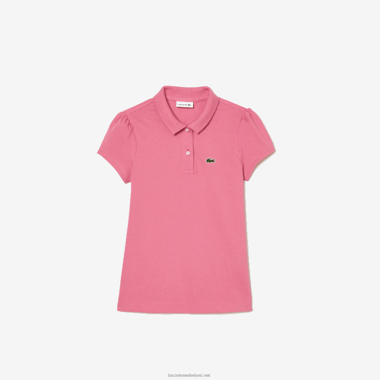 Lacoste mini piqué polo met geschulpte kraag 0828H3037 roze 2r3 meisjes