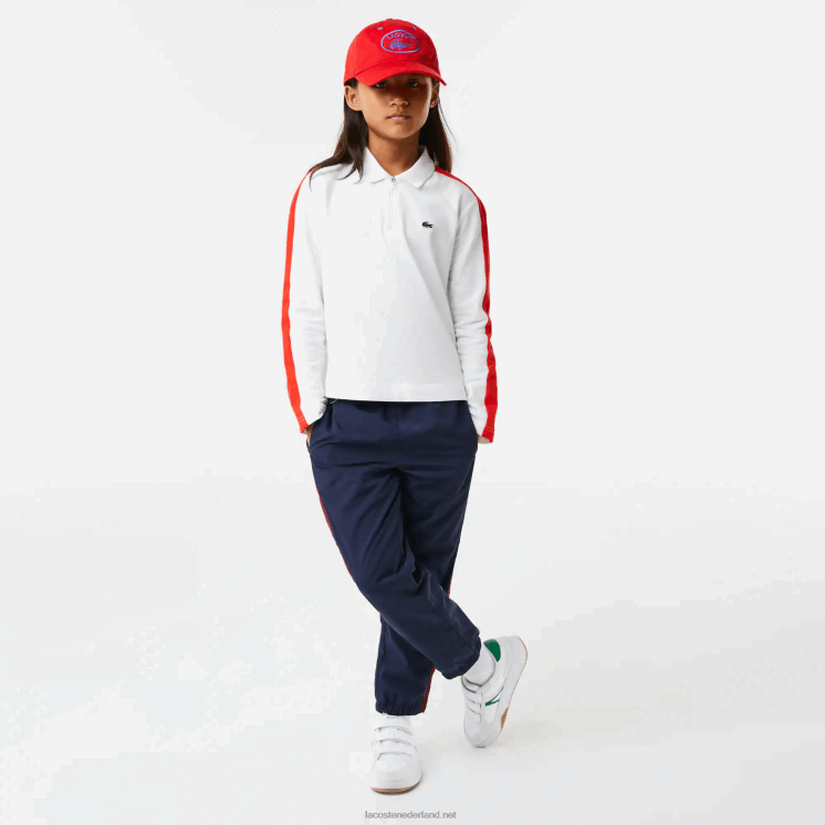 Lacoste polo met contrasterende band en ritssluiting 0828H3144 wit rood 7hu meisjes