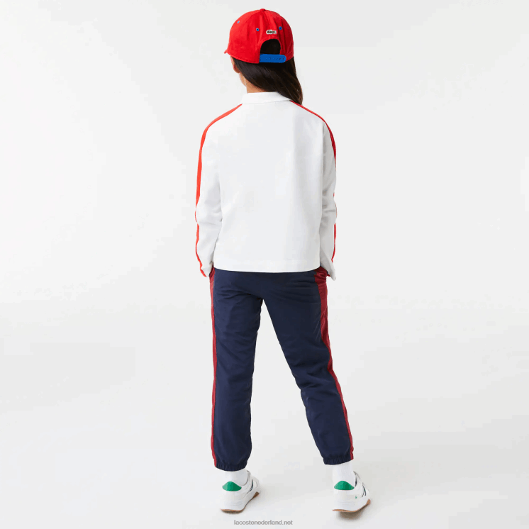 Lacoste polo met contrasterende band en ritssluiting 0828H3144 wit rood 7hu meisjes
