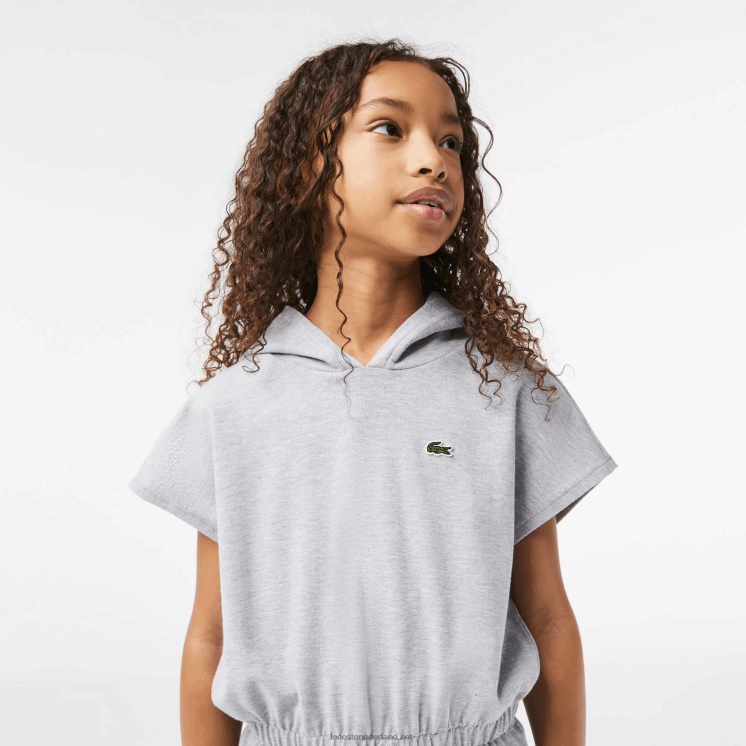 Lacoste stretch piqué mouwloze sweaterjurk 0828H3095 grijze chine ca meisjes