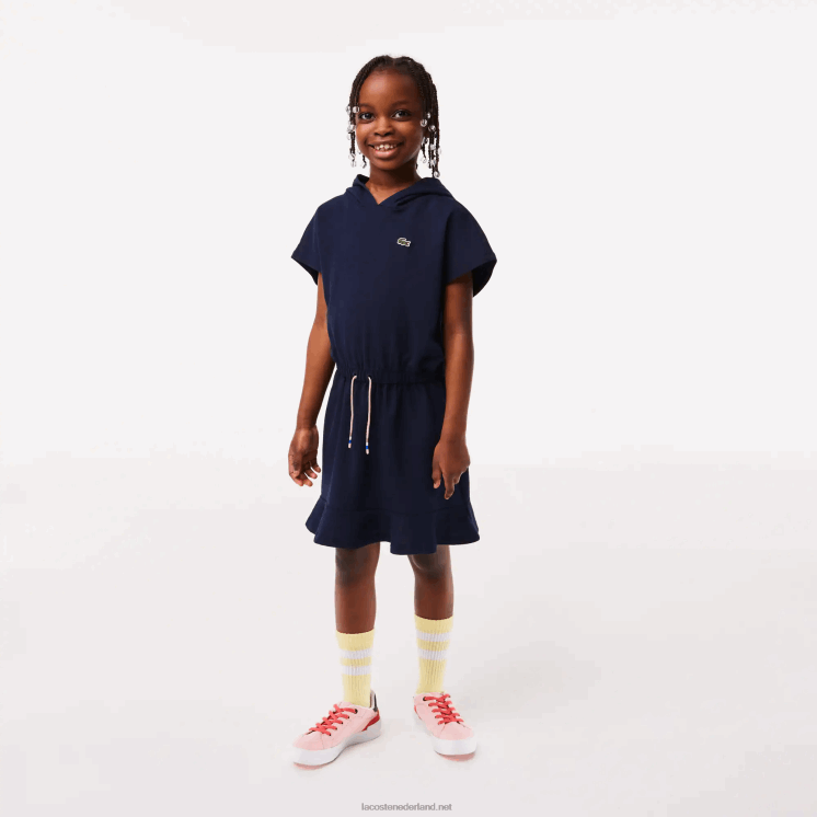 Lacoste stretch piqué mouwloze sweaterjurk 0828H3096 marineblauw 166 meisjes