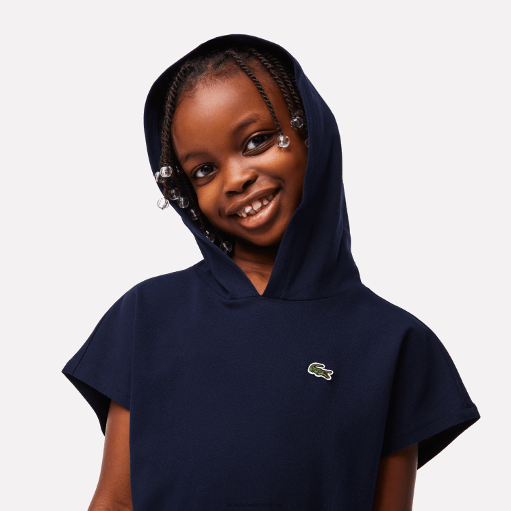 Lacoste stretch piqué mouwloze sweaterjurk 0828H3096 marineblauw 166 meisjes