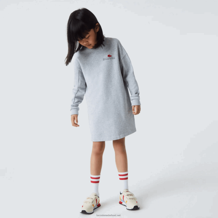 Lacoste sweaterjurk van katoenfleece 0828H3271 grijze chine ca meisjes
