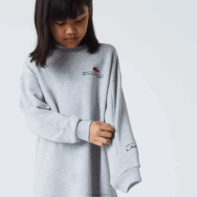 Lacoste sweaterjurk van katoenfleece 0828H3271 grijze chine ca meisjes