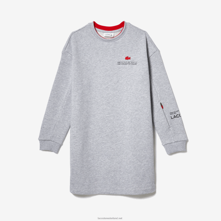 Lacoste sweaterjurk van katoenfleece 0828H3271 grijze chine ca meisjes