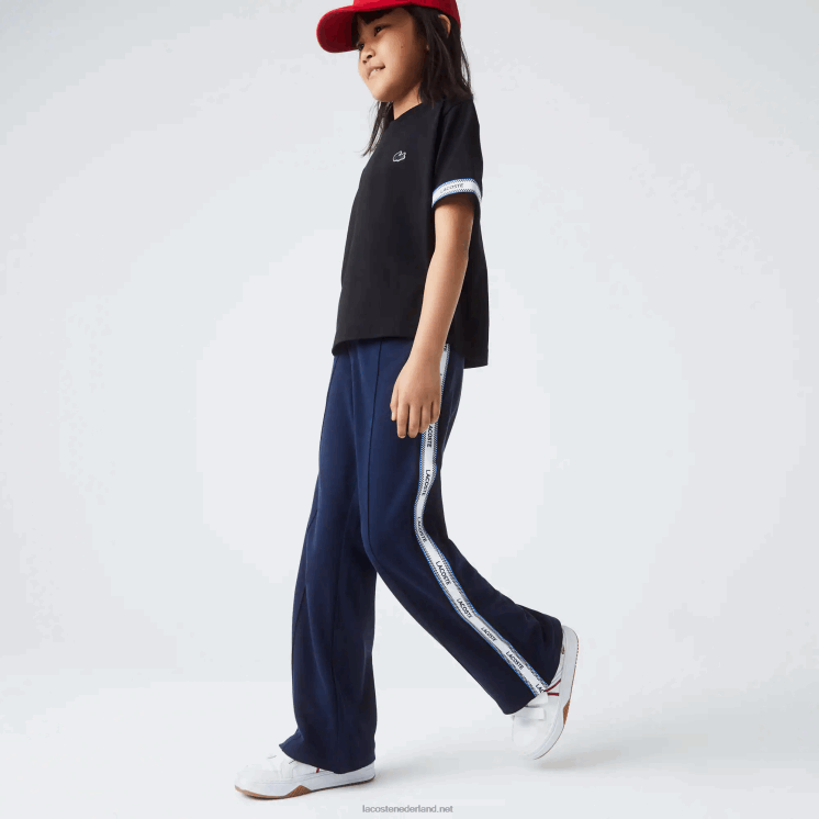 Lacoste zijbanden oversized broek 0828H3289 marineblauw 166 meisjes