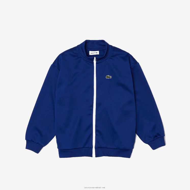 Lacoste Heritage-merk opstaande kraag fleece jack met ritssluiting 0828H3249 blauw wit emj kinderen