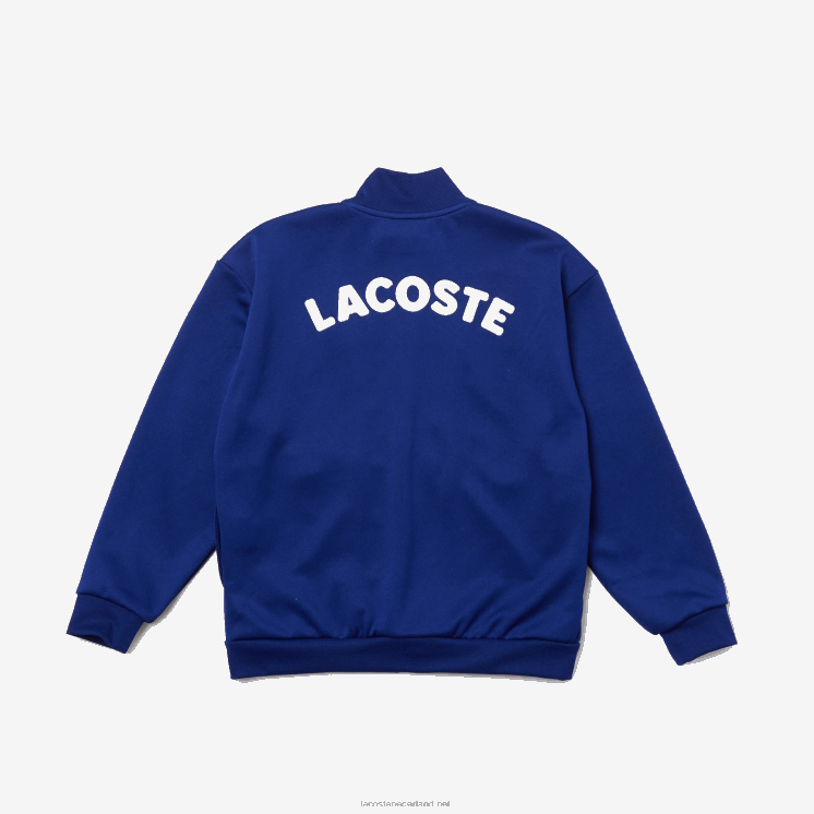 Lacoste Heritage-merk opstaande kraag fleece jack met ritssluiting 0828H3249 blauw wit emj kinderen