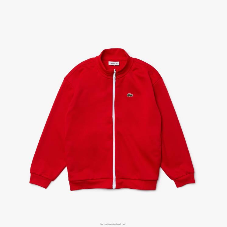 Lacoste Heritage-merk opstaande kraag fleece jack met ritssluiting 0828H3250 rood wit c9u kinderen