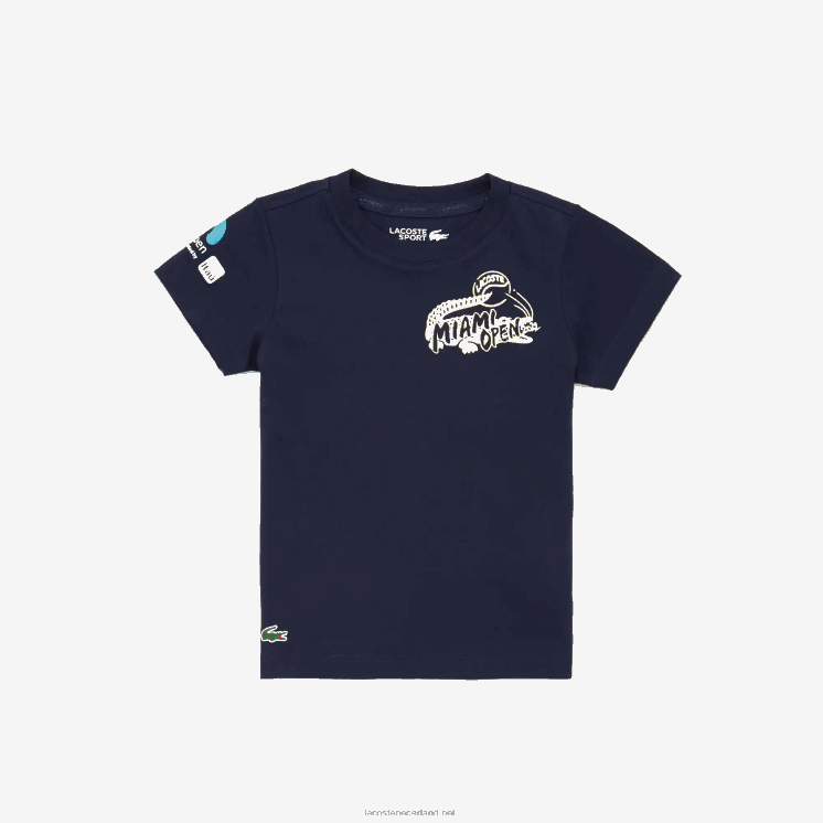 Lacoste Miami T-shirt met open grafisch logo 0828H3176 marineblauw 166 kinderen