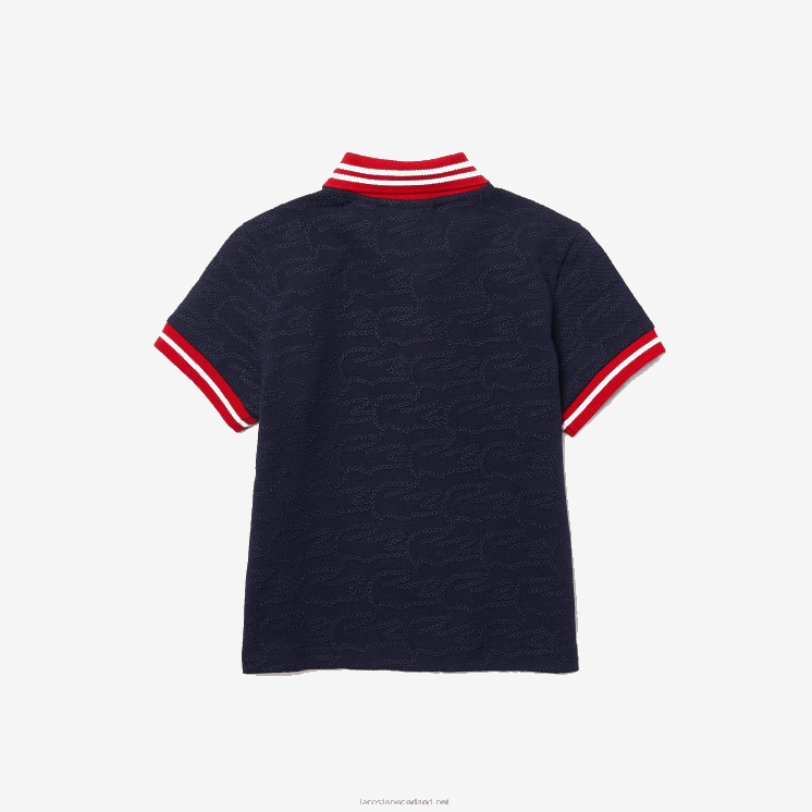 Lacoste Pique polo met krokodillenborduurwerk 0828H3164 marineblauw rood wit gtf meisjes