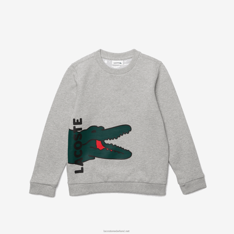 Lacoste Sweatshirt van fleece met krokodillenprint 0828H3244 grijs chine wit w9d kinderen