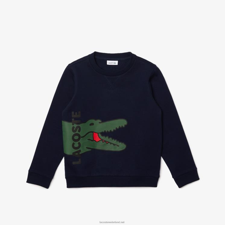 Lacoste Sweatshirt van fleece met krokodillenprint 0828H3245 marineblauw wit qrn kinderen