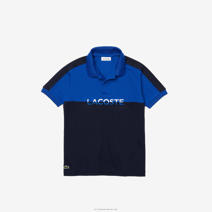 Lacoste ademend piqué poloshirt met colourblocking 0828H3183 marineblauw mt5 jongens