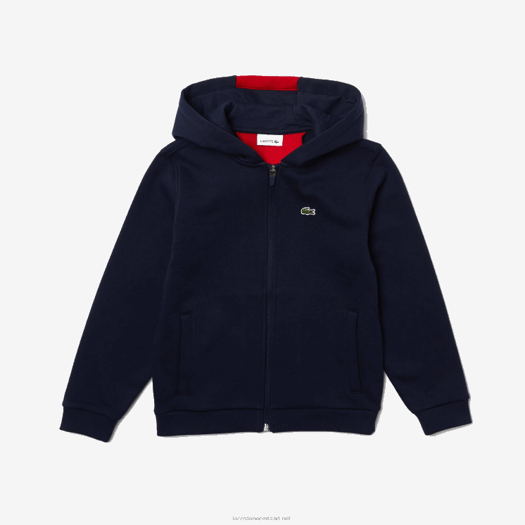 Lacoste fleecejack met ritssluiting en merknaam 0828H3253 marineblauw rood k1h jongens