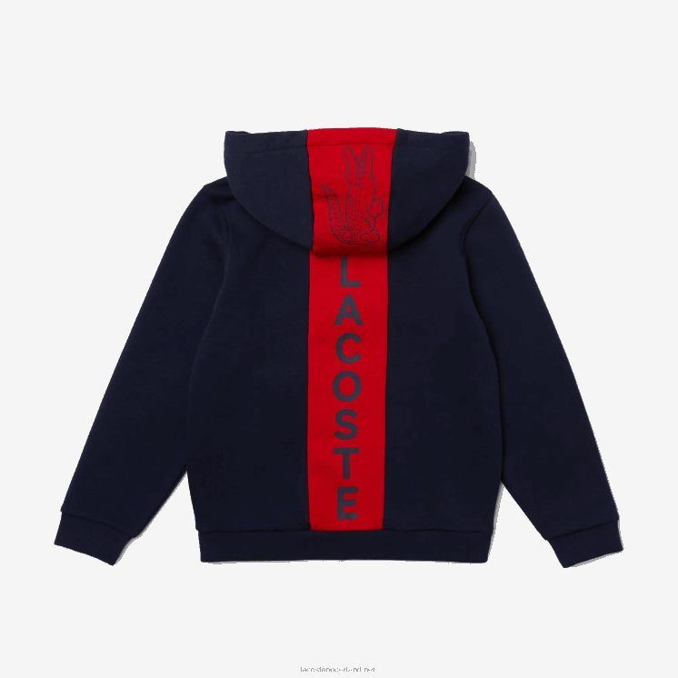 Lacoste fleecejack met ritssluiting en merknaam 0828H3253 marineblauw rood k1h jongens