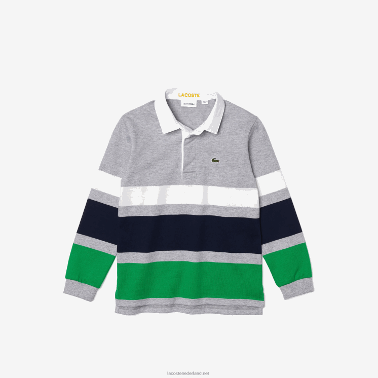 Lacoste gestreept katoenen rugby poloshirt met normale pasvorm 0828H3151 grijs chine wit blauw groen pwx jongens