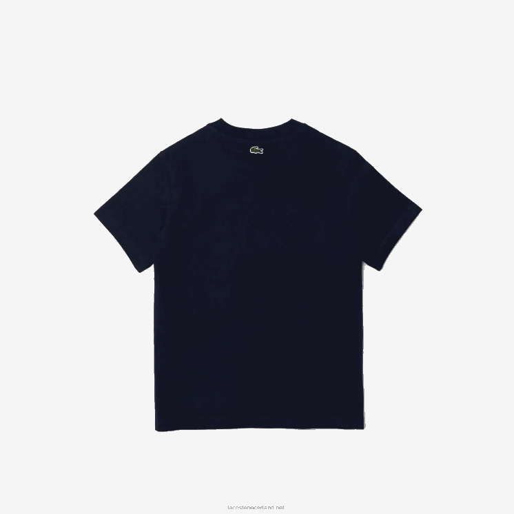 Lacoste katoenen T-shirt met ronde hals en krokodillenbelettering 0828H3118 marineblauw 166 jongens