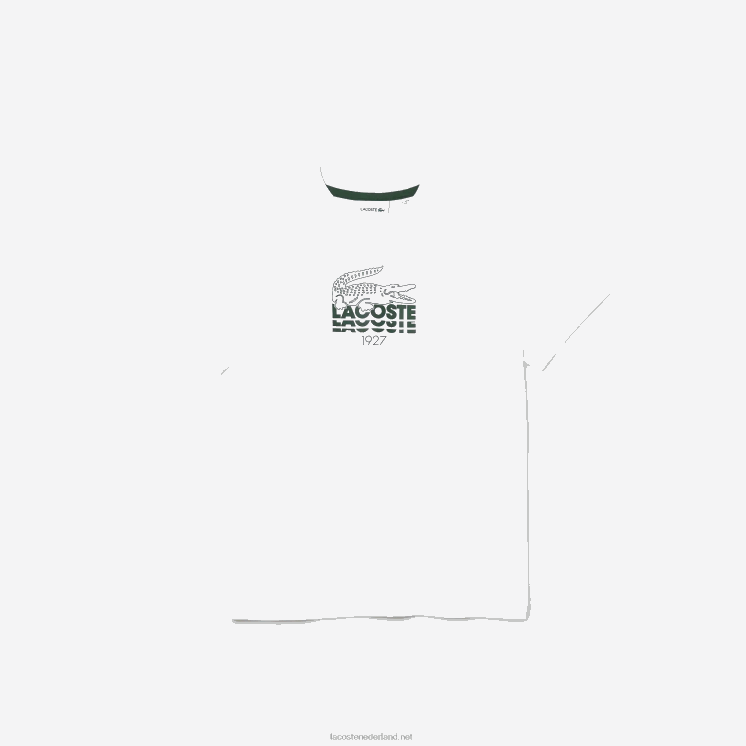 Lacoste katoenen T-shirt met ronde hals en krokodillenbelettering 0828H3119 wit 001 jongens