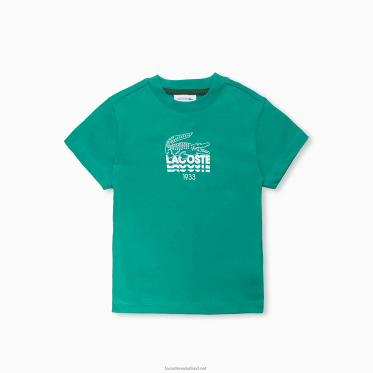 Lacoste katoenen T-shirt met ronde hals en krokodillenbelettering 0828H3120 groene hd2 jongens