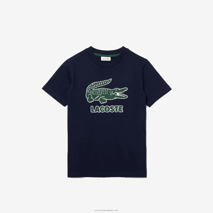 Lacoste katoenen T-shirt met ronde hals en vintage logo 0828H3152 marineblauw 166 jongens