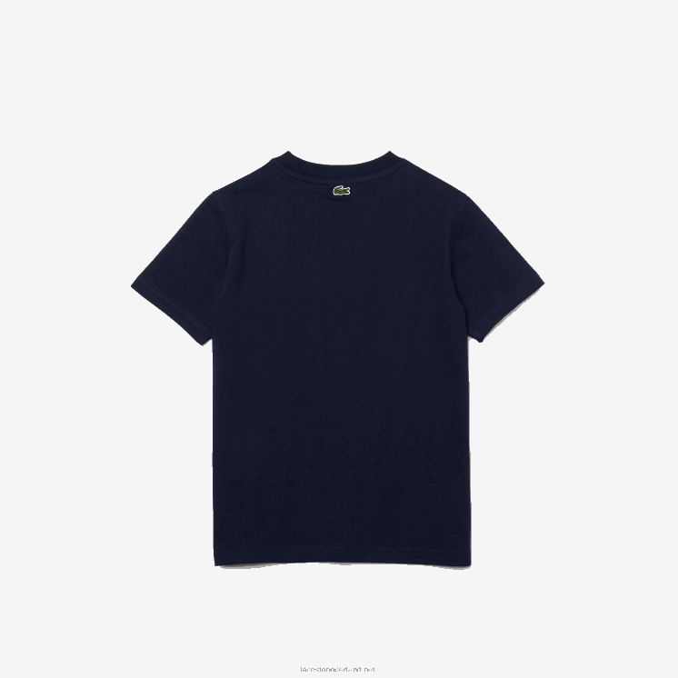 Lacoste katoenen T-shirt met ronde hals en vintage logo 0828H3152 marineblauw 166 jongens