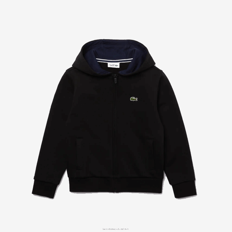 Lacoste sport tennis fleece sweatshirt met ritssluiting 0828H3260 zwart marineblauw dy4 kinderen