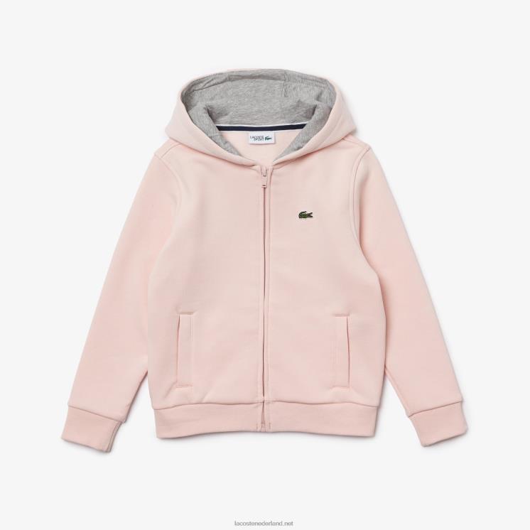 Lacoste sport tennis fleece sweatshirt met ritssluiting 0828H3261 licht roze grijs chine kn1 kinderen