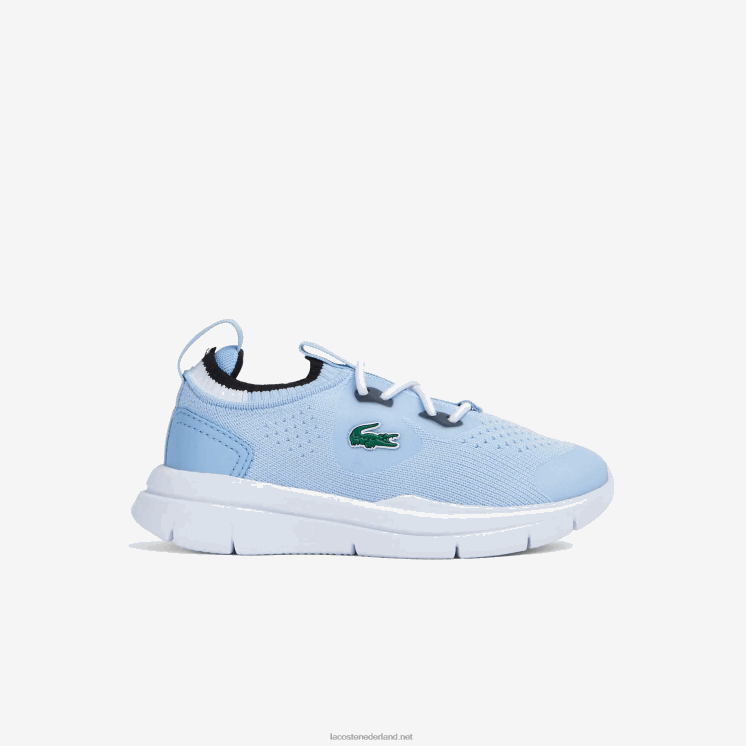 Lacoste run spin gebreide textiel kleurcontrast sneakers 0828H2980 lichtblauw wit 2k7 zuigelingen