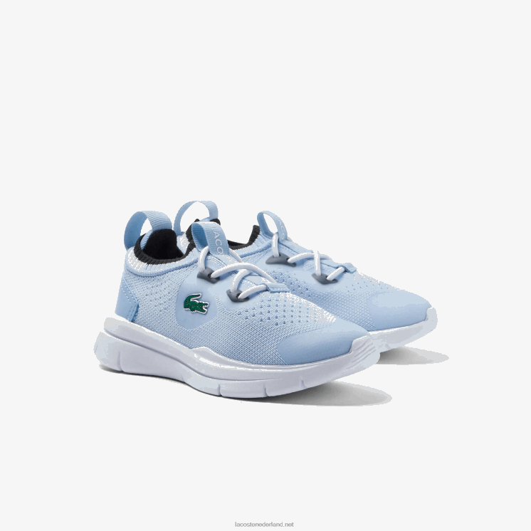 Lacoste run spin gebreide textiel kleurcontrast sneakers 0828H2980 lichtblauw wit 2k7 zuigelingen