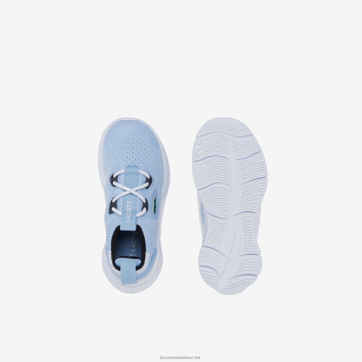 Lacoste run spin gebreide textiel kleurcontrast sneakers 0828H2980 lichtblauw wit 2k7 zuigelingen