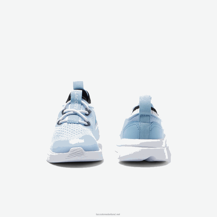 Lacoste run spin gebreide textiel kleurcontrast sneakers 0828H2980 lichtblauw wit 2k7 zuigelingen