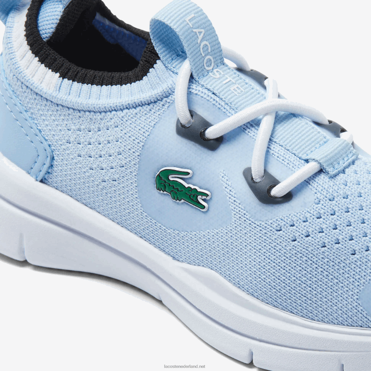 Lacoste run spin gebreide textiel kleurcontrast sneakers 0828H2980 lichtblauw wit 2k7 zuigelingen