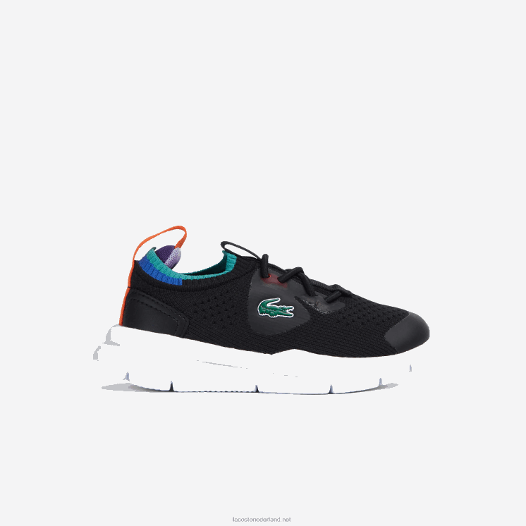 Lacoste run spin gebreide textiel kleurcontrast sneakers 0828H2981 zwart blauw 011 zuigelingen