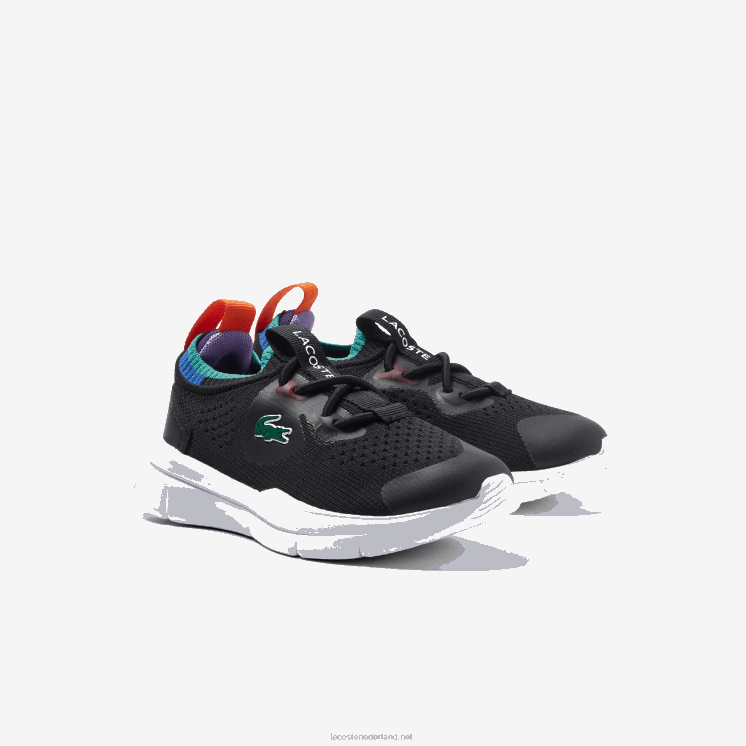 Lacoste run spin gebreide textiel kleurcontrast sneakers 0828H2981 zwart blauw 011 zuigelingen
