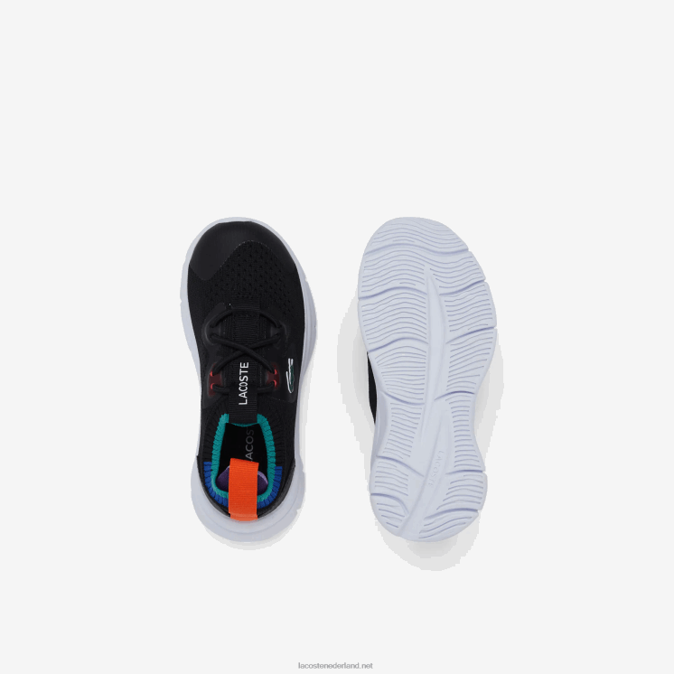 Lacoste run spin gebreide textiel kleurcontrast sneakers 0828H2981 zwart blauw 011 zuigelingen