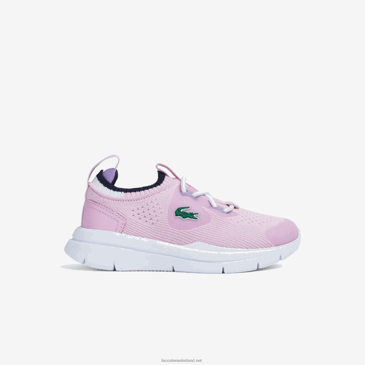 Lacoste run spin gebreide textiel kleurcontrast sneakers 0828H2982 roze en wit f50 zuigelingen