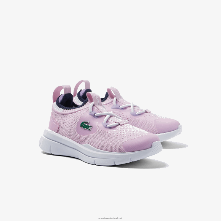 Lacoste run spin gebreide textiel kleurcontrast sneakers 0828H2982 roze en wit f50 zuigelingen