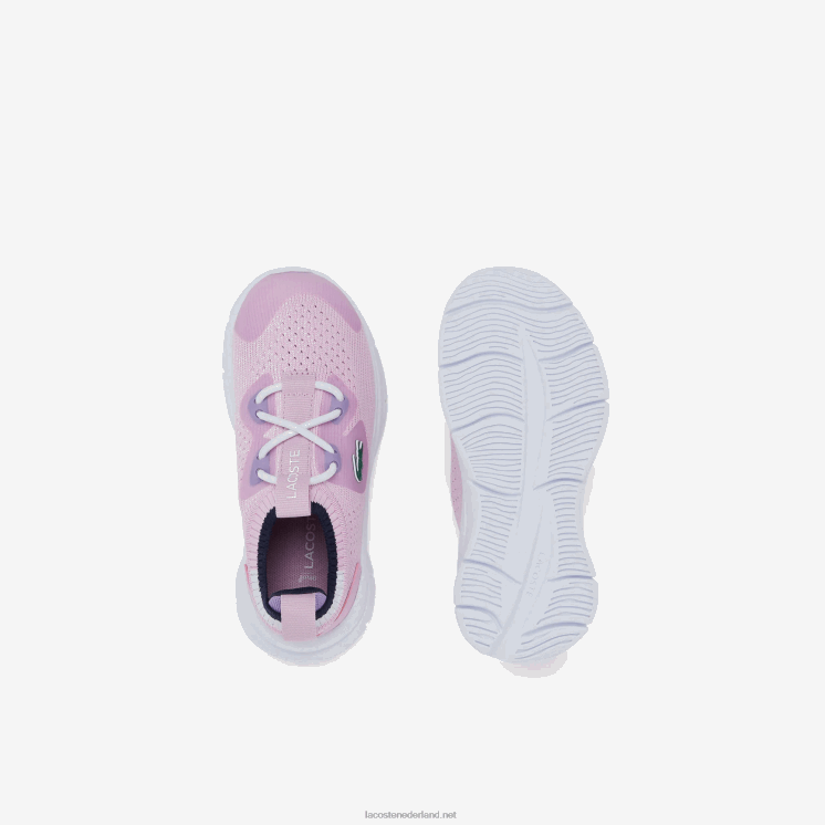 Lacoste run spin gebreide textiel kleurcontrast sneakers 0828H2982 roze en wit f50 zuigelingen