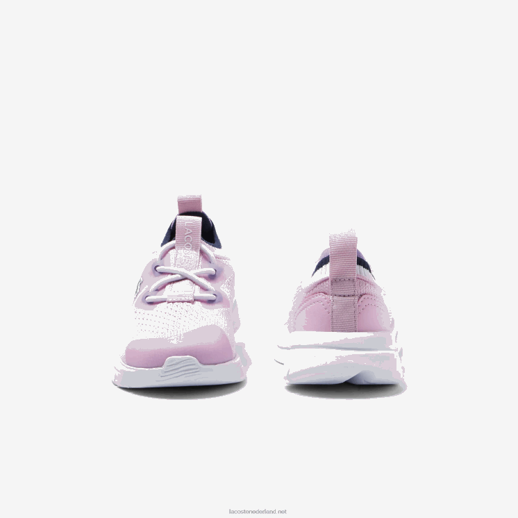 Lacoste run spin gebreide textiel kleurcontrast sneakers 0828H2982 roze en wit f50 zuigelingen
