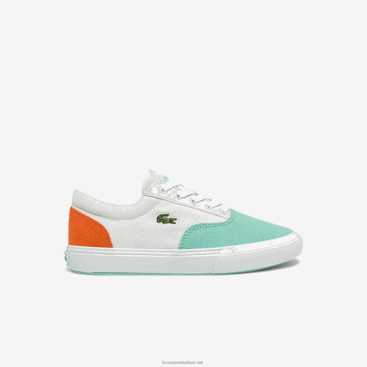 Lacoste jump serve veter canvas sneakers 0828H3263 wit turkoois t66 kinderen