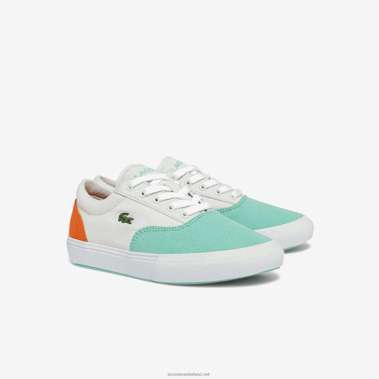 Lacoste jump serve veter canvas sneakers 0828H3263 wit turkoois t66 kinderen