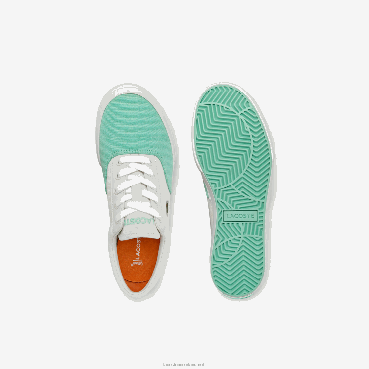 Lacoste jump serve veter canvas sneakers 0828H3263 wit turkoois t66 kinderen