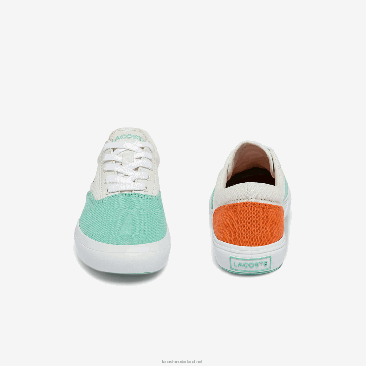 Lacoste jump serve veter canvas sneakers 0828H3263 wit turkoois t66 kinderen