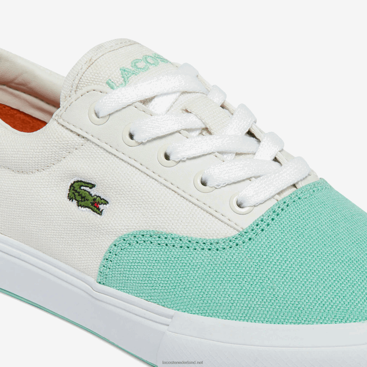 Lacoste jump serve veter canvas sneakers 0828H3263 wit turkoois t66 kinderen